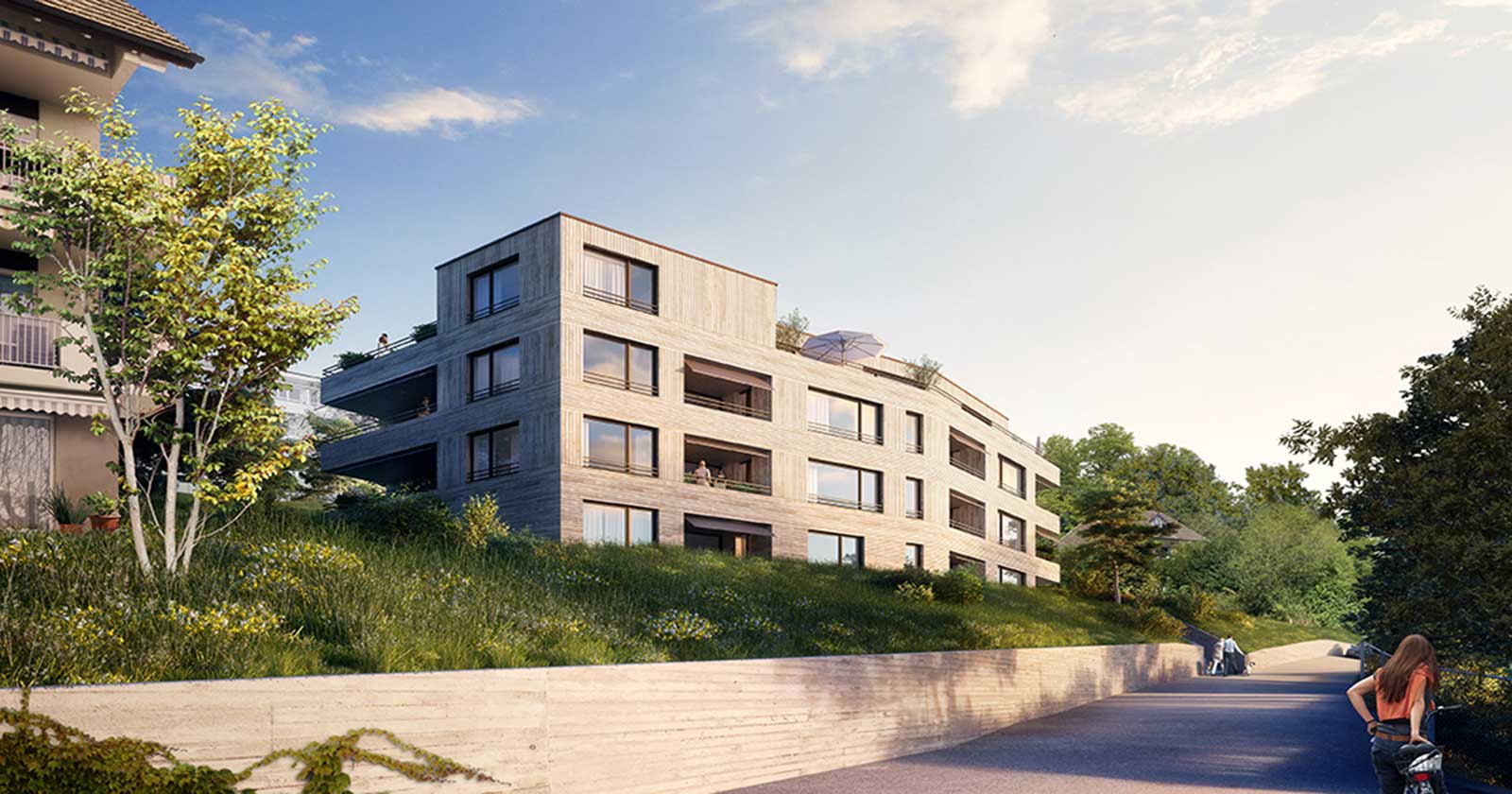 Visualisierung aussen Wettbewerb Neubau Mehrfamilienhaus im Eichhölzli Biel/Bienne